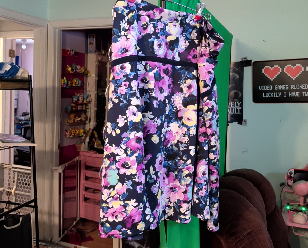 NY Collection Floral Skater Skirt - Black, Purple, Pink